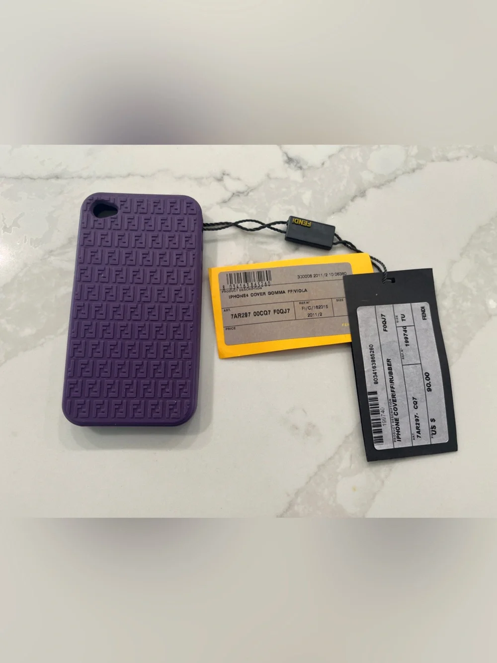 Fendi Purple Embossed Silicone iPhone Case with Logo Tag